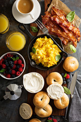 Big breakfast with bacon and scrambled eggs