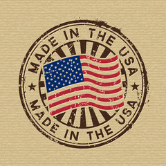 Made in the USA. Stamp on cardboard background