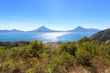 Panorama view to the lake Atitlan and volcanos - Guatemala