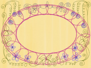 Colorful hand drawn green bright flower leaf frame for greeting card on the orange background, isolated floral illustration of leaves painted by watercolor, high quality