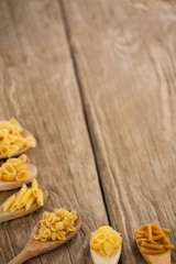 Fototapeta na wymiar Spoons filled with varieties of pasta