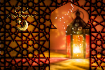 Ramadan kareem Eid Mubarak islamic muslim holiday background with eid lanterns or lamps 