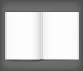 Blank of open book with cover on grey background. Template