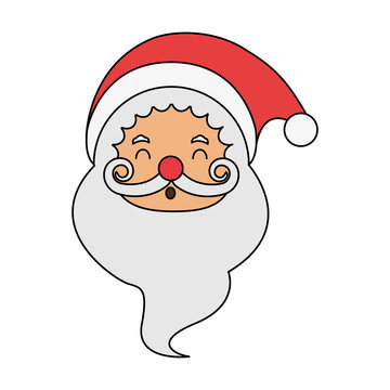 color image cartoon front view face santa claus smiling vector illustration