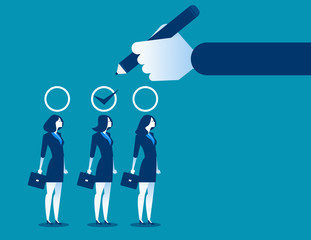 Business manager hand selection woman appropriate candidate. Concept business best candidate vector illustration.
