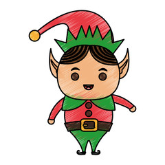 color pencil cartoon full body christmas elf with traditional costume vector illustration