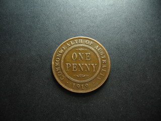 Vintage pre-decimal Australian One Penny copper Coin.