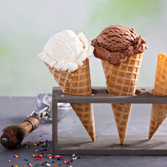 Variety of ice cream cones