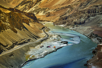 View of Indus river and Himalayan Mountains, Leh, Ladakh, India