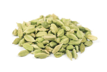 Cardamom seeds isolated on white background.