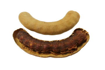 Tamarind - Sweet ripe tamarind with isolated on a white background.  Fresh sweet ripe tamarind with healthy fruit. Selective focus and toned image. Tamarind - Sweet as fruits as famous in Phetchabun p