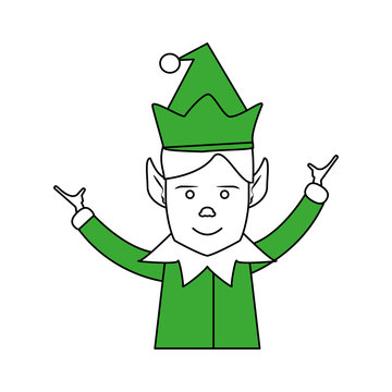 color silhouette image cartoon half body christmas elf with hands open vector illustration