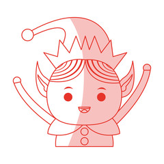 red shading silhouette cartoon half body christmas elf with hands up vector illustration