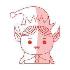 red shading silhouette cartoon half body christmas elf with long ears vector illustration