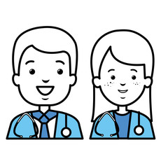 couple doctors avatars characters vector illustration design