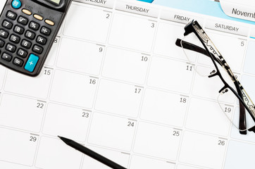 calendar schedule on work table.