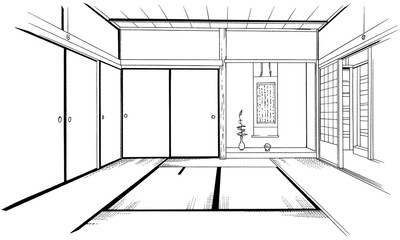 漫画風ペン画イラスト　和室