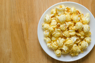 Caramel Popcorn In Ceramic Plate.