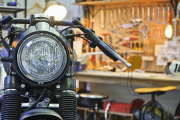 Fototapeta na wymiar New motorbike in the garage.
