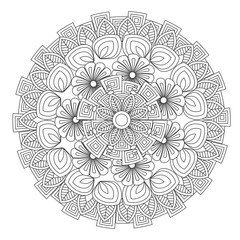 Flower Mandala vector illustration. Oriental pattern, vintage decorative elements. Islam, Arabic, Indian, moroccan, turkish ottoman motifs Coloring page