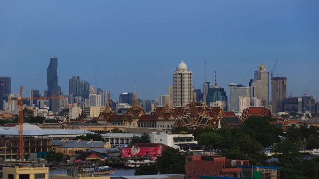 BANGKOK, THAILAND May 14, 2017 :4K Day to Night Time-lapse Cityscape view The Grand Palace and the Temple of the Emerald Buddha is the most famous place and a must for all tourists in Bangkok.
