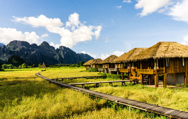 Fototapeta na wymiar view beautiful Vieng Tara House With fields and mountains
