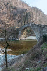 Fototapeta na wymiar Sunset on Ponte del Diavolo in Lanzo Torinese, Piedmont