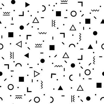 Geometric Vector pattern with black and white. Form a triangle, a line, a circle. Hipster fashion Memphis style.
