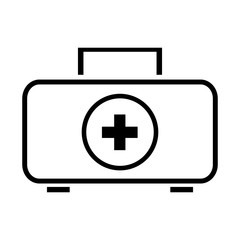 Medicine chest vector sign. First aid kit vector icon. Medical bag flat illustration. Medic box isolated image. Medical help service