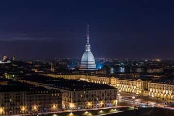 Evening skyline of Turin in Italy - obrazy, fototapety, plakaty