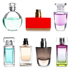 Collection of perfume bottles on white background