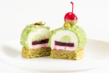 Cut mousse pastry cake dessert