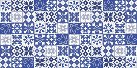 Blauw Portugees tegelspatroon - Azulejos-vector, mode-interieurontwerptegels