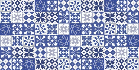 Fototapete Portugal Keramikfliesen Blaues portugiesisches Fliesenmuster - Azulejos-Vektor, Innenarchitekturfliesen der Mode