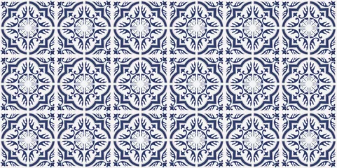 Tapeten Blue Portuguese tiles pattern - Azulejos vector, fashion interior design tiles © Wiktoria Matynia