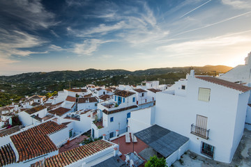 Sunset over Frigiliana white village near Nerja,Malaga,Spain