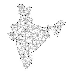Map of India from polygonal black lines and dots of vector illustration
