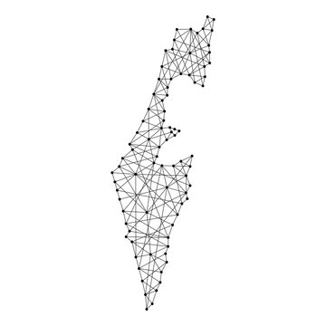 Map of Israel from polygonal black lines and dots of vector illustration