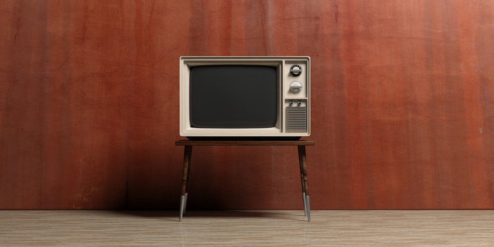 Vintage TV In An Empty Room. 3d Illustration