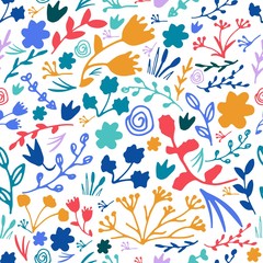 Fototapeta na wymiar Hand drawn floral seamless pattern. Doodle vector print.