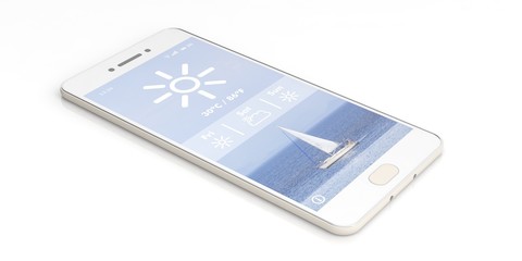 Weather application on a smartphone. 3d illustration