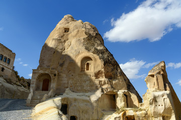 View of cave houses in Urgup. Cappadocia. Turkey