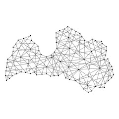 Map of Latvia from polygonal black lines and dots of vector illustration
