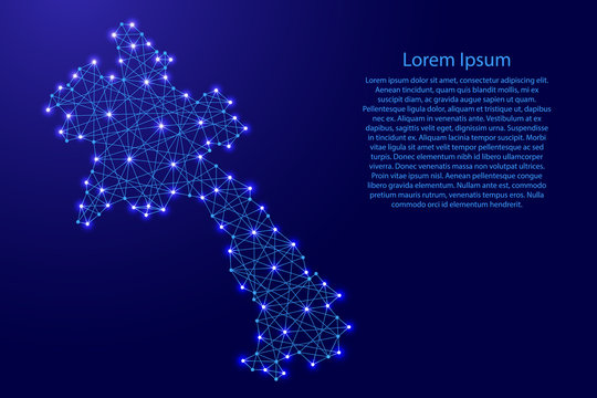 Map of Laos from polygonal blue lines and glowing stars vector illustration