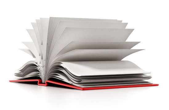 Open book with blank white pages. 3D illustration