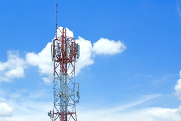 Signal towers in the blue sky.