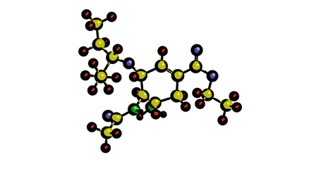Molecular structure of Oseltamivir, 3D rendering