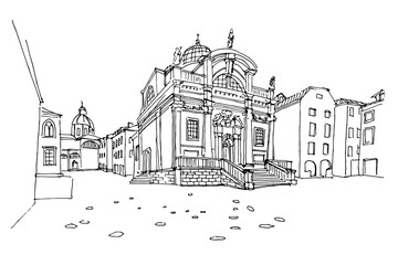 Vector sketch of St. Blasius Church. Dubrovnik. Croatia.