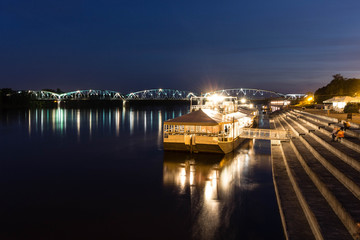 Picturesque night view of the Philadelphia Boulevard and Pilsudski bridge in Torun - obrazy, fototapety, plakaty