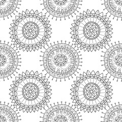 Decorative black and white seamless pattern for coloring books. Background of the abstract elements. Illustration